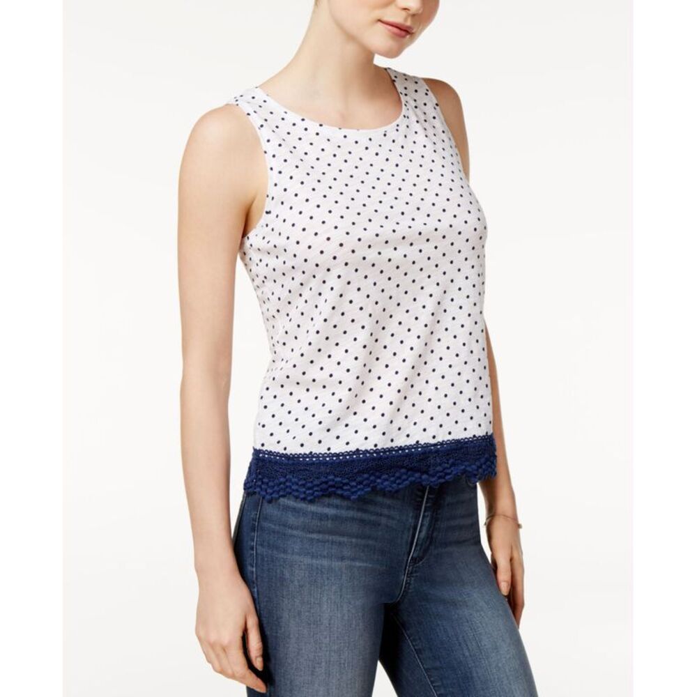 Maison Jules Cotton Polka Dot Crochet Contrast Top